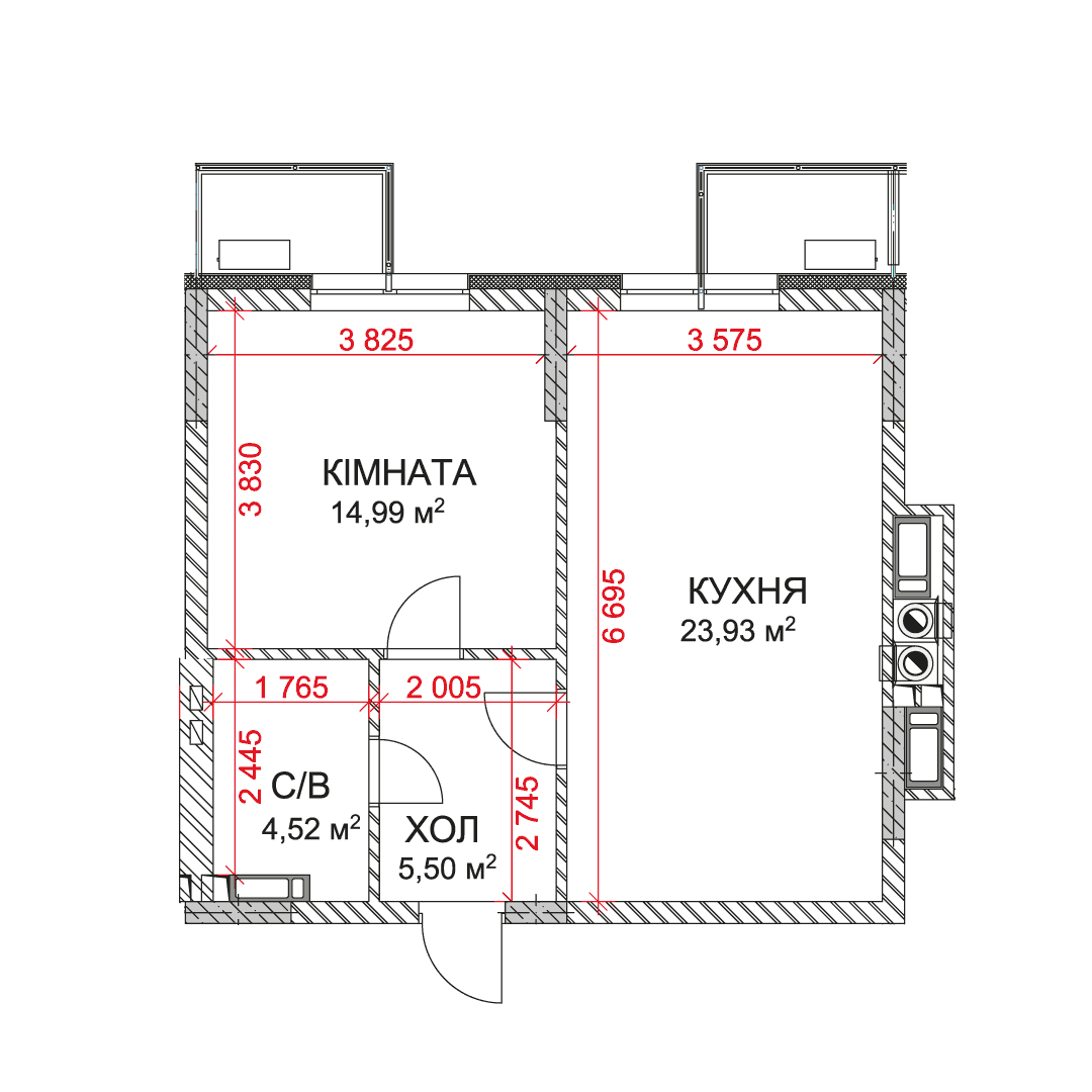 Copy of 1 кімнатна, 2 поверх, 43 кв.м.